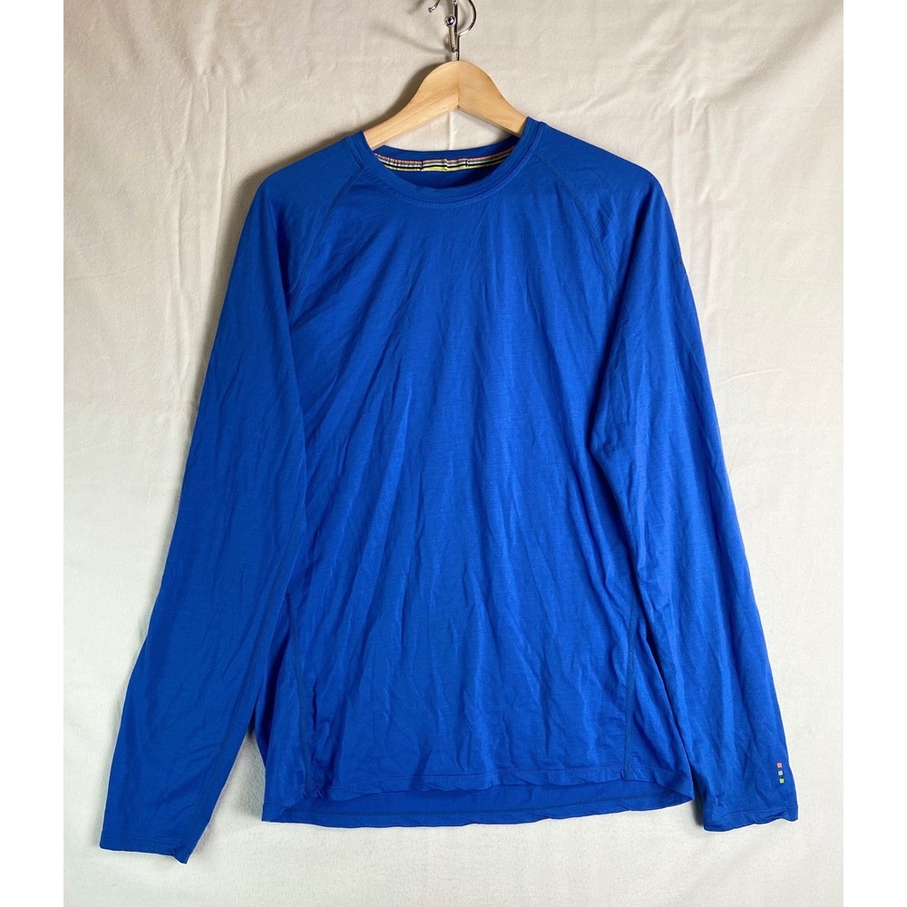 Smartwool Mens Merino Wool Blend Long Sleeve Shirt M Blue Activewear Base Layer